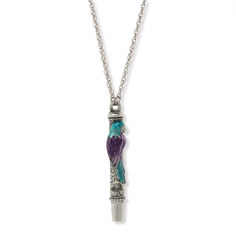 Women's platinum necklaces-1928 Jewelry® Pewter Purple And Blue Enamle Parrot Whistle Necklace 30"