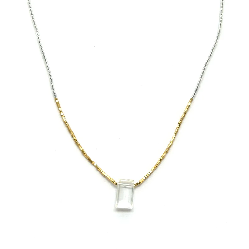 Women's silver-plated necklaces-NEW! Quartz Rectangle Drop Necklace with Gold Vermeil by Debbie Fisher