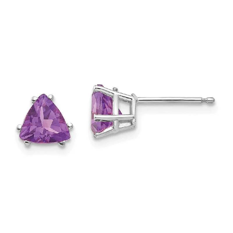 Women's wedding earrings-14k White Gold 6mm Trillion Amethyst Earrings