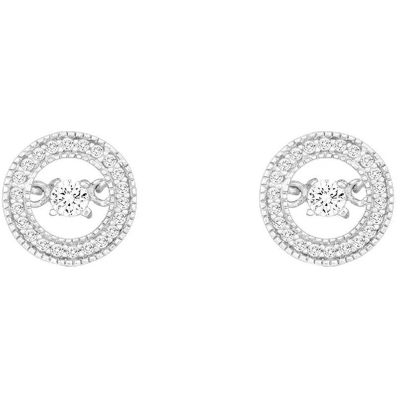 Women's holiday earrings-Classic Women's Earrings - Sterling Silver Micro Pave with Center CZ Circle | D-5203