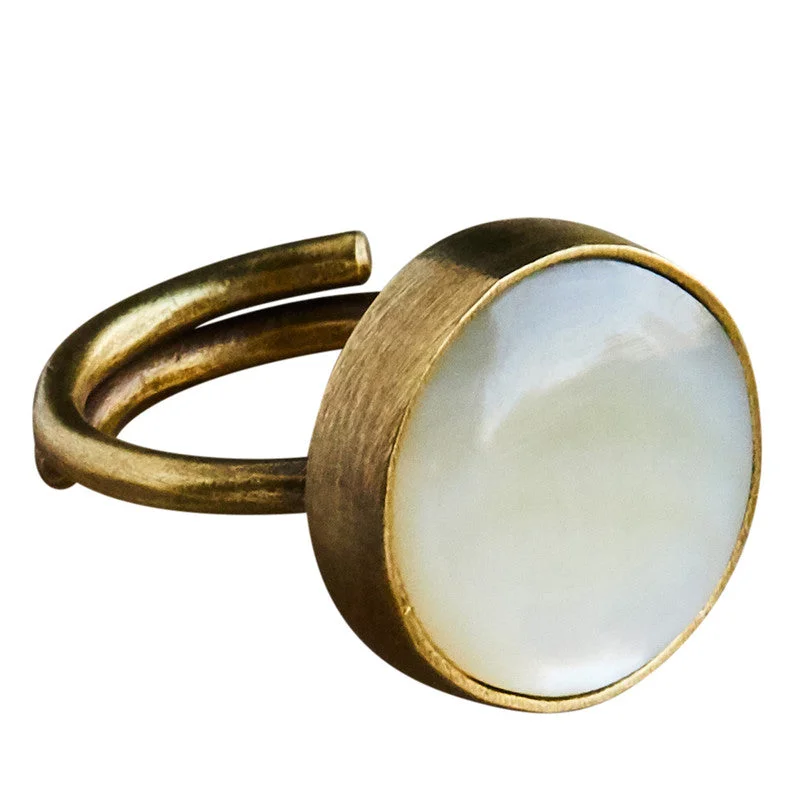 Women's Mother's Day rings-Penny Ring, Brass, Mother of Pearl - Light