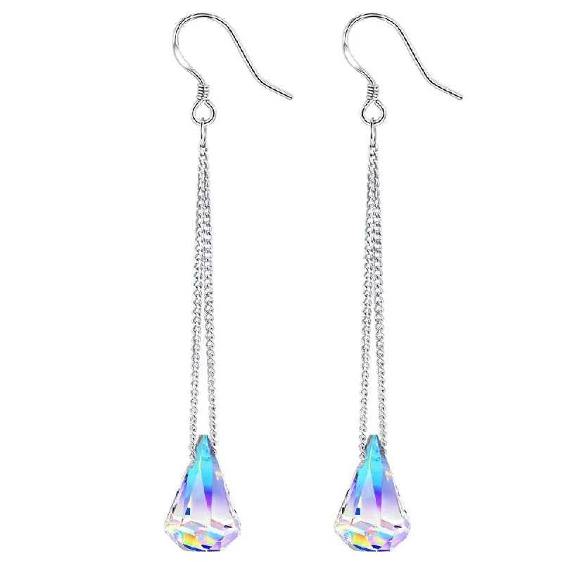 Women's formal earrings-Aurora Borealis Swarovski Crystal Drop Hook Earrings