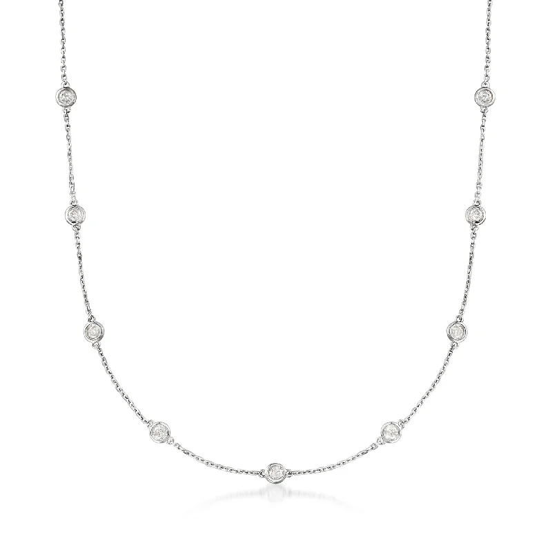 Women's short necklaces-Ross-Simons 0.50- Bezel-Set Diamond Station Necklace in Sterling Silver