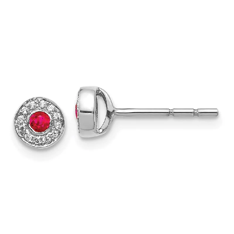 Women's bohemian earrings-14k White Gold Diamond and Ruby Post Earrings