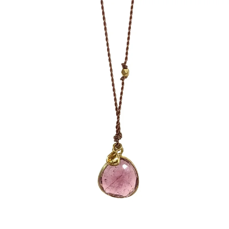 Women's locket necklaces-Pink Tourmaline and Diamond Necklace with 18k Gold by Margaret Solow