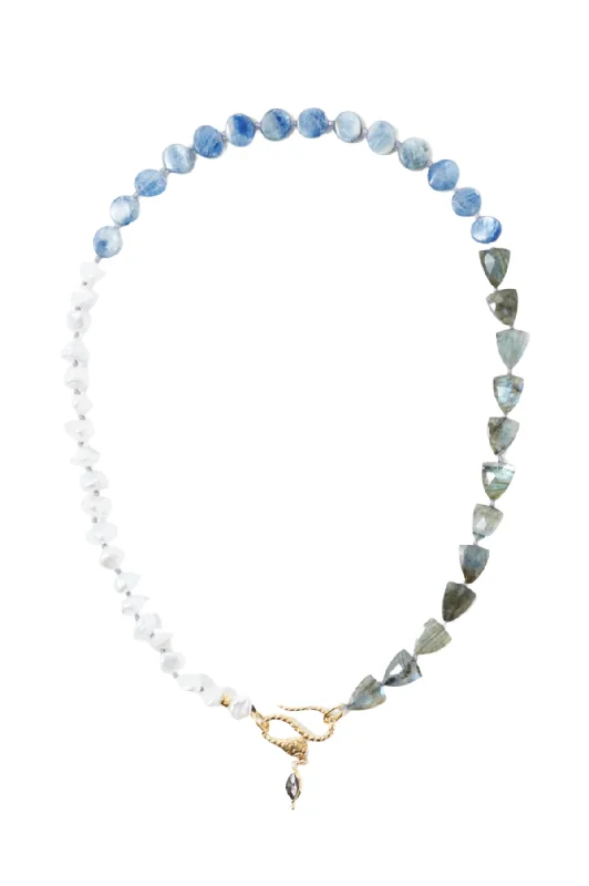 Women's symbolic necklaces-Chan Luu Pearl, Labradorite, Kyanite, Hypersthene Marquise Drop Necklace