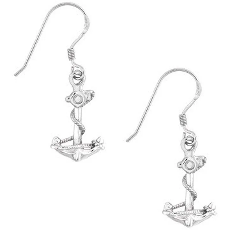 Women's pearl earrings-Classic Women's Earrings - Sterling Silver Anchor Shape with Twisted Rope | A-2111