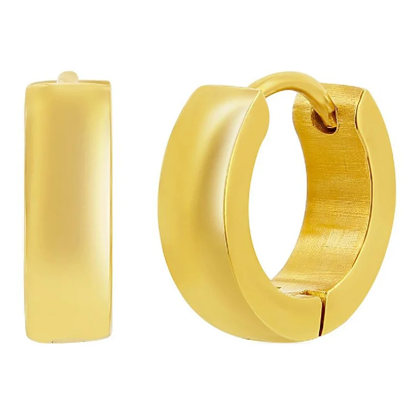 Women's zodiac earrings-Blackjack Women's Earrings - Gold Plated Steel 13mm Polished Huggie Hoop | SA-6082