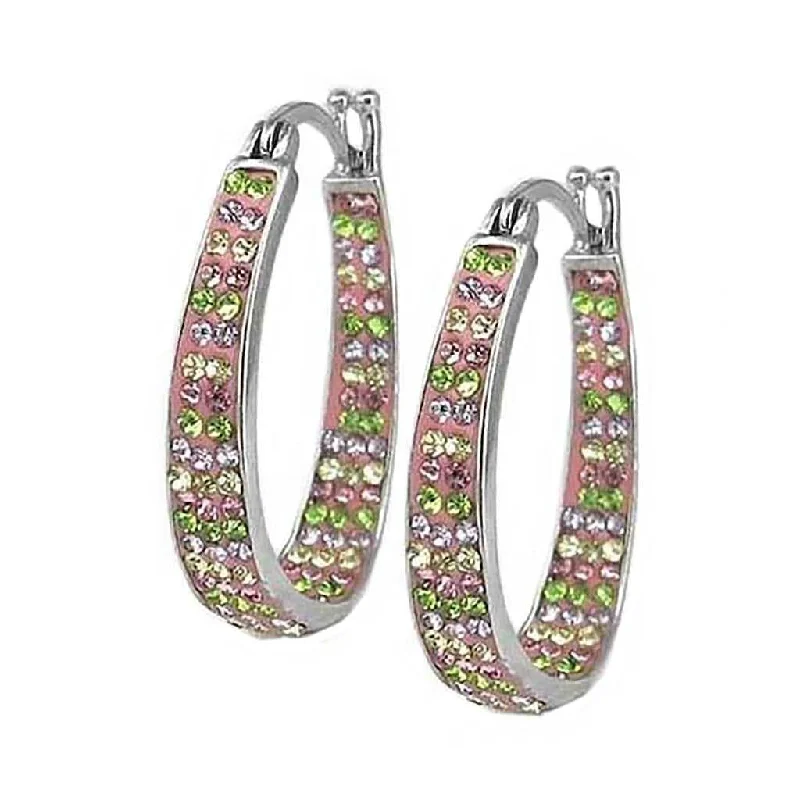 Women's modern design earrings-Multi Color Graduated Crystal Hoop Earrings (Smaller)