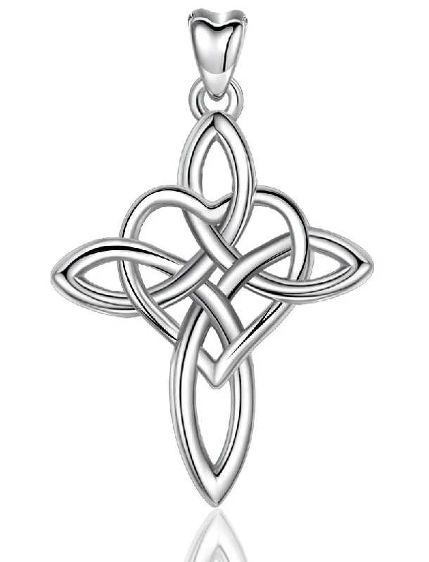 Women's travel necklaces-Jewelry Trends Eternity Heart Cross Celtic Knot Sterling Silver Pendant Necklace 18"