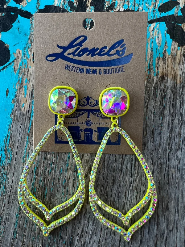 Women's exclusive rings-Inspired Crystal Dangling Earring/Neon Yellow