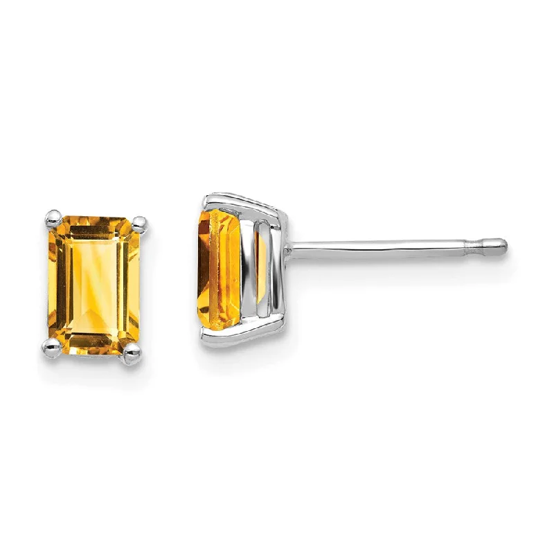 Women's gift earrings-14k White Gold 6x4mm Emerald Cut Citrine Earrings