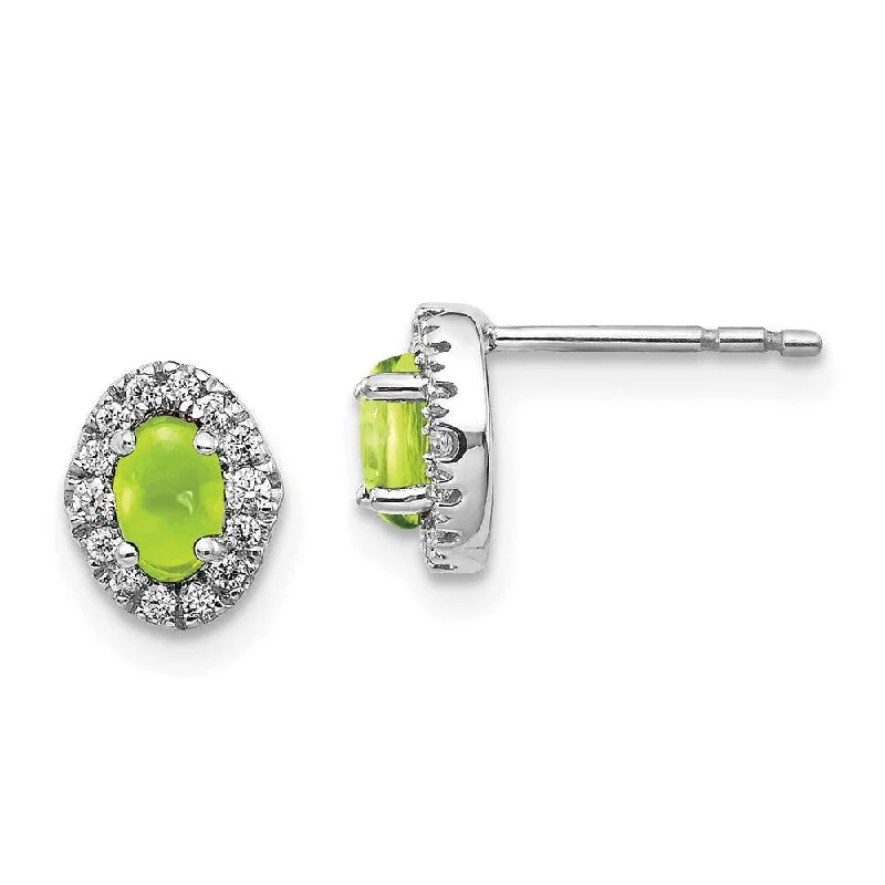 Minimalist women's earrings-14k White Gold Diamond & Cabochon Peridot Earrings