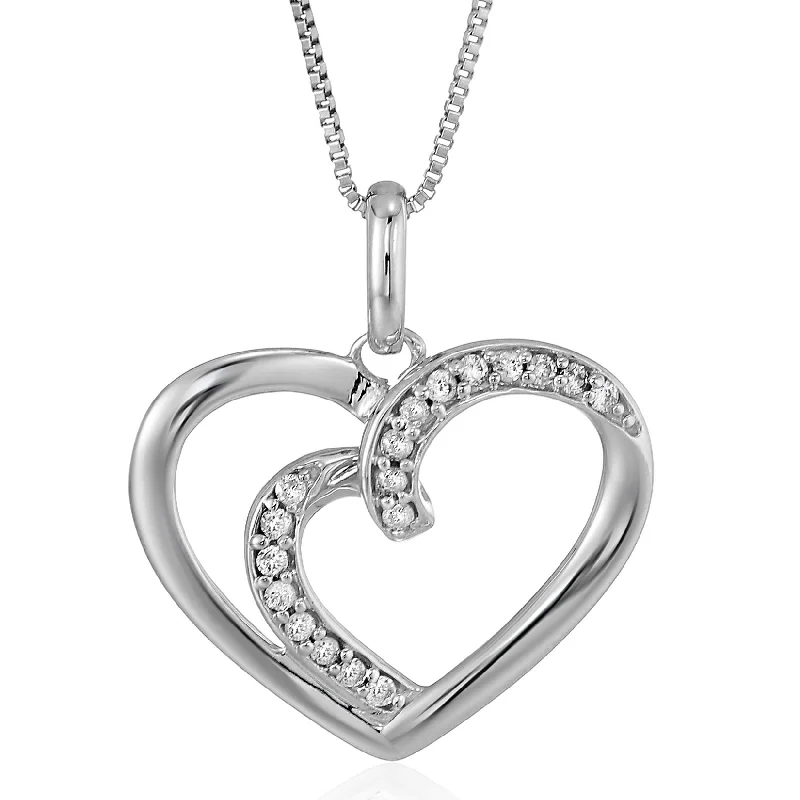 Women's DNA necklaces-1/12 cttw Diamond Heart Pendant Necklace 14K White Gold with 18 Inch Chain