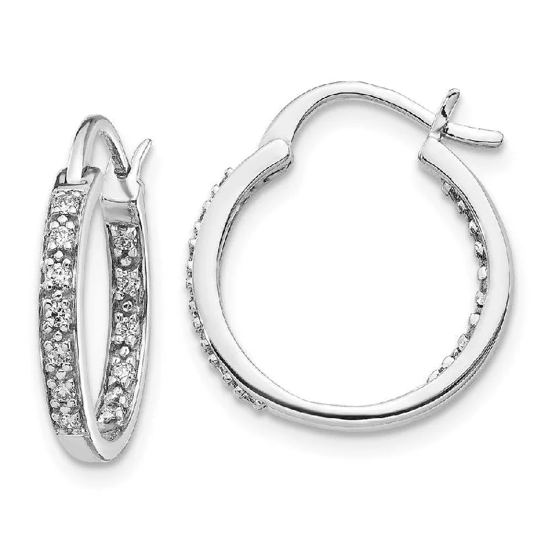 High-end women's earrings-14k White Gold Diamond In/Out Hoop Earrings