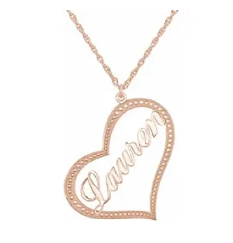 Custom women's necklaces-14k Yellow Gold Scripted Heart Nameplate Necklace, comes with 14k Gold 18"  inch Chain