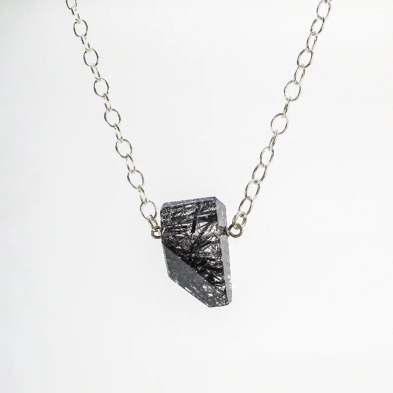 Women's symbolic necklaces-NEW! Geometric Tourmalinated Quartz on Sterling Silver Necklace by Rina Young