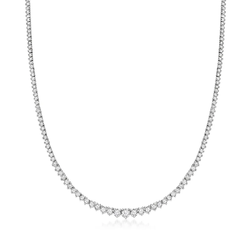 Women's Valentine's Day necklaces-Ross-Simons Diamond Tennis Necklace in Sterling Silver