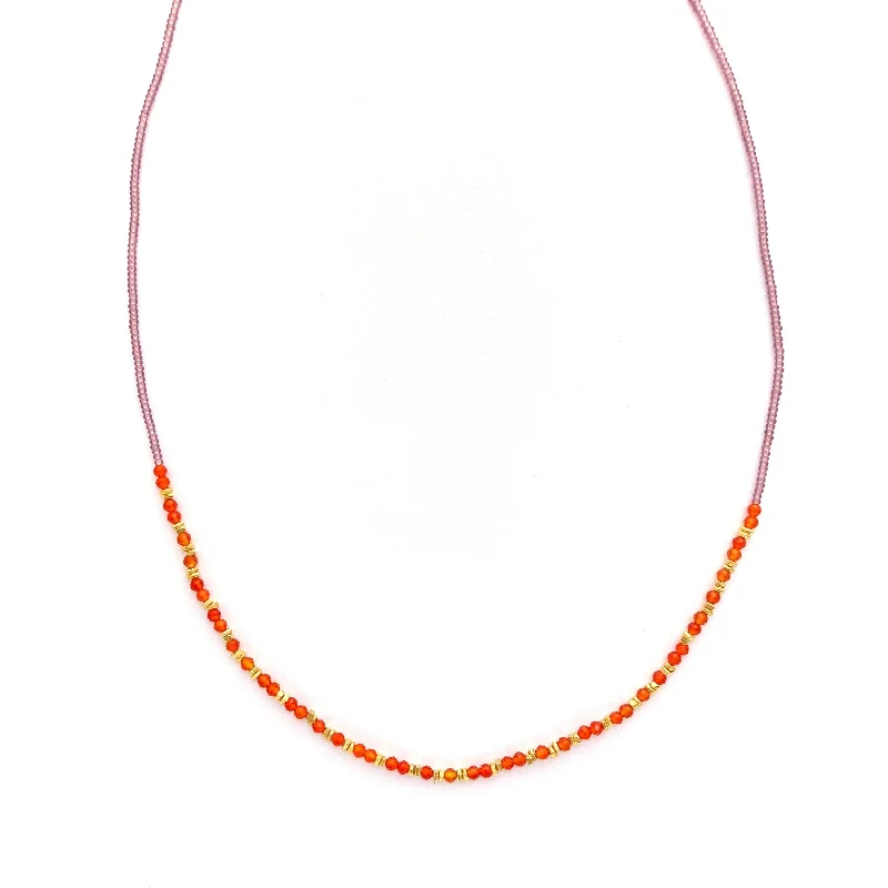 Women's healing crystal necklaces-Carnelian and Seed Bead Necklace by Debbie Fisher