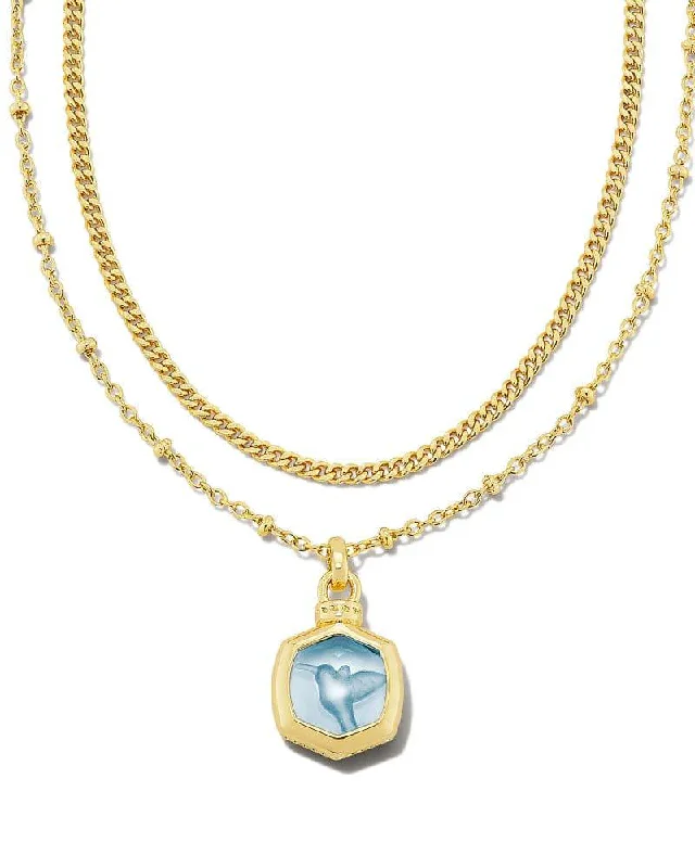 Women's holiday necklaces-Kendra Scott - Davie Intaglio Gold Multi Strand Necklace - Light Sky Blue Glass