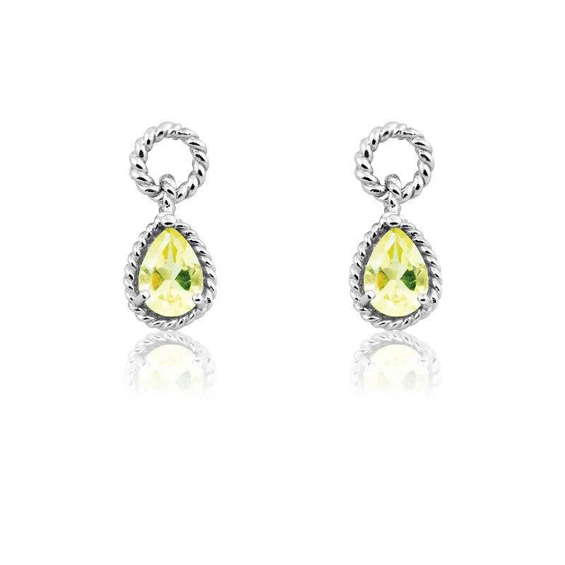 Women's unique earrings-Sterling Silver Lemon Quartz Pear Gemstone Twisted Wire Earrings