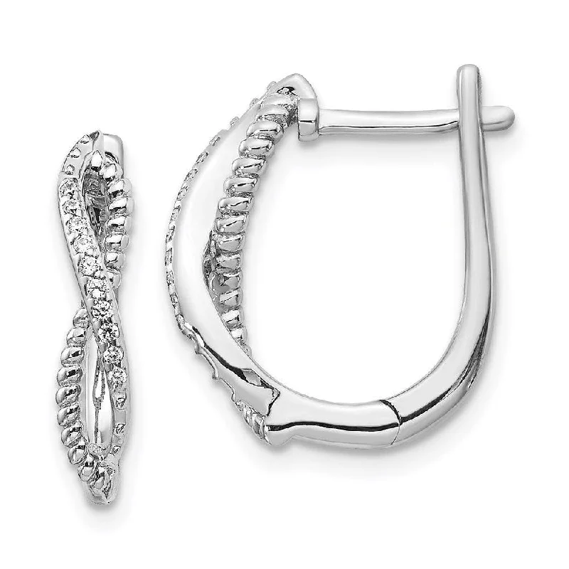 Women's minimalist earrings-14K White Gold Diamond & Twisted Rope Hinged Post Earrings