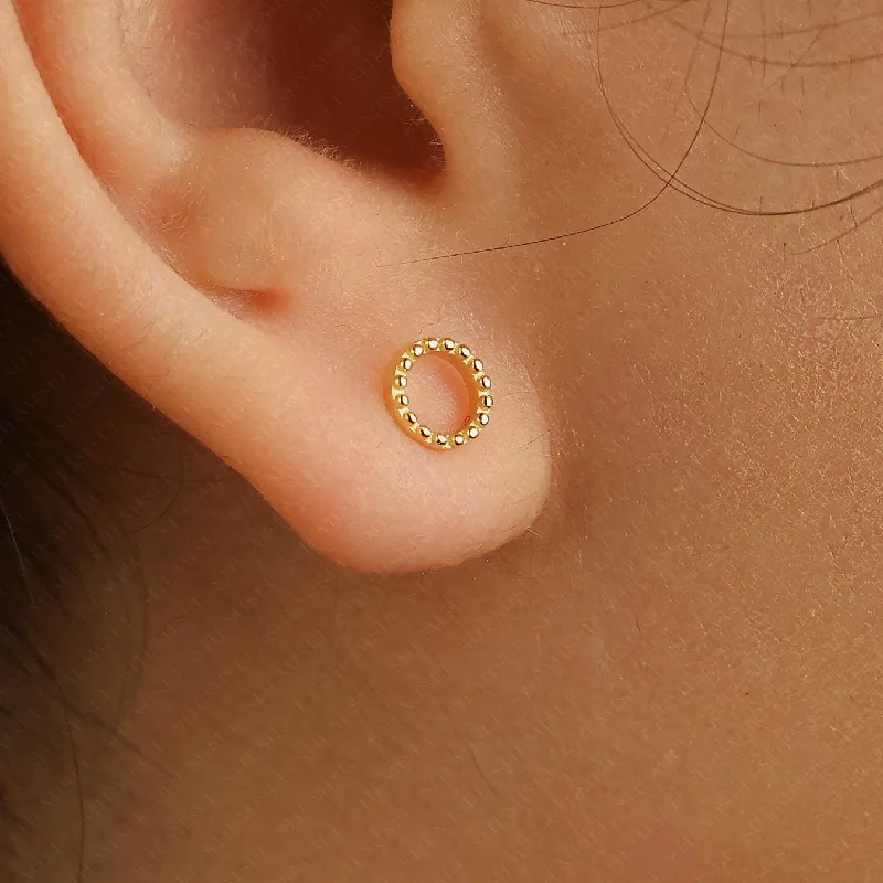 Women's modern earrings-Tiny Dotty Open Circle Studs Earrings, Unisex, Gold, Silver SHEMISLI - SS132