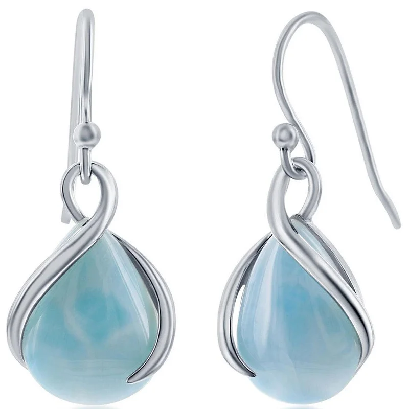 Women's Valentine's Day earrings-Caribbean Treasures Women's Earrings - Pearshaped Blue Larimar Stone Twist | D-7459