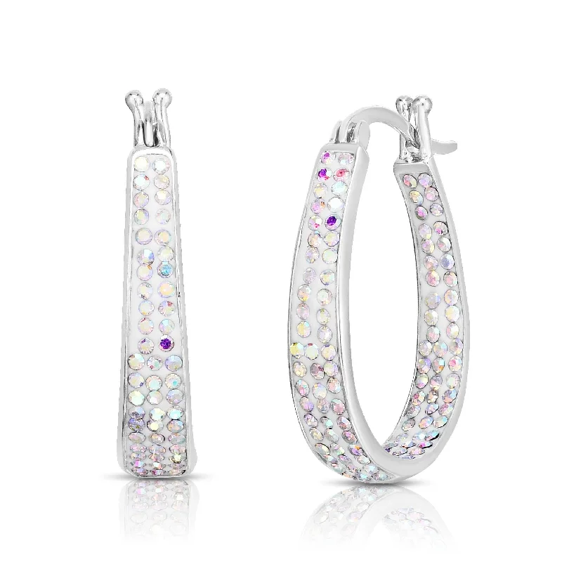 Women's waterproof earrings-Graduated Aurora Borealis Crystal Hoop Earrings