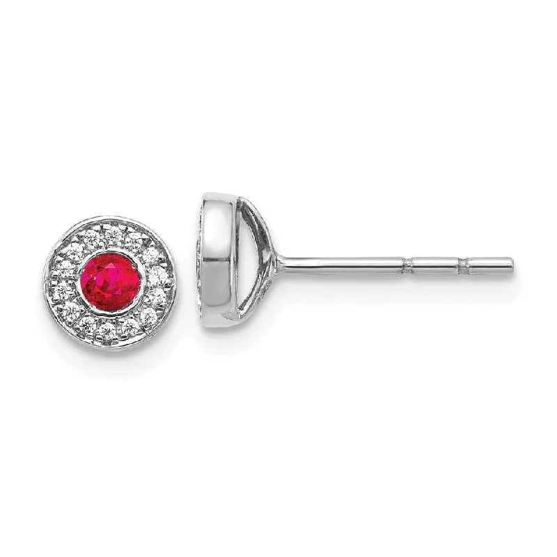 Women's family earrings-14k White Gold Diamond and Ruby Post Earrings