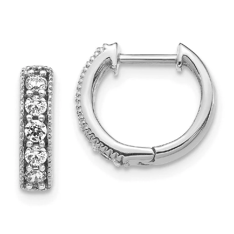 Women's party earrings-14k White Gold Diamond Milgrain Hoop Earrings