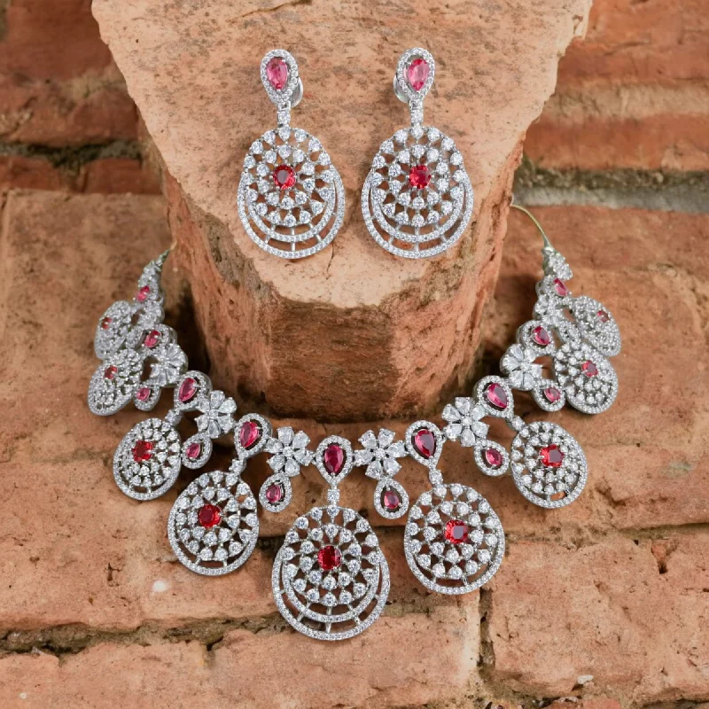 Women's hoop earrings-Stunning Silver Plated AD Choker Necklace Chandbali Set, AD Chandbali, CZ Necklace Chandbali Set, Indian AD Choker Chandbali, Pakistani AD Earrings Set, Wedding AD Choker Set