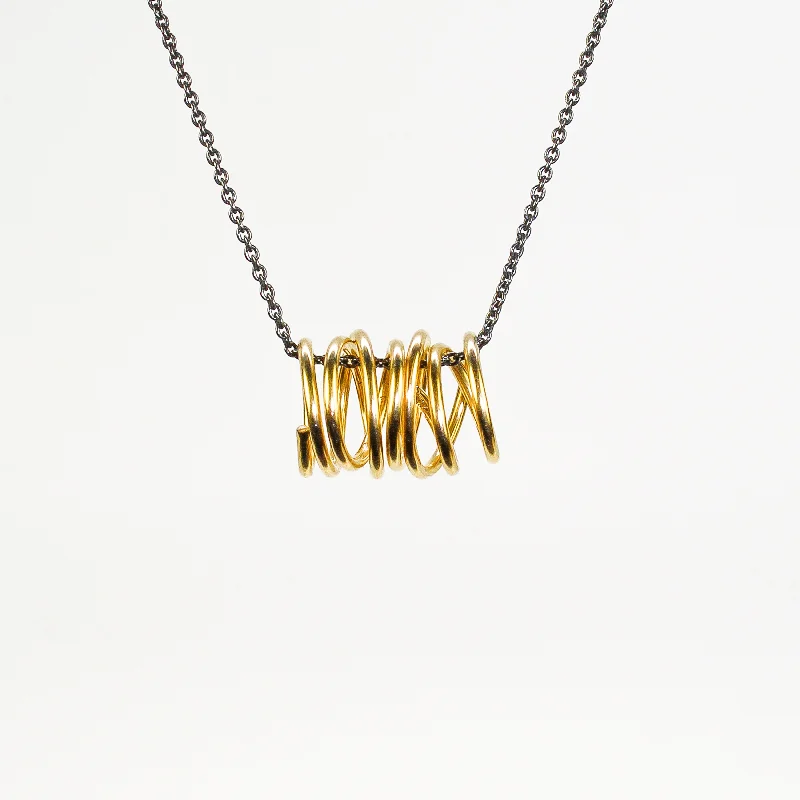 Women's exclusive necklaces-NEW! Barrel Pendant in Gold Fill on Oxidized Silver Chain by Rina Young