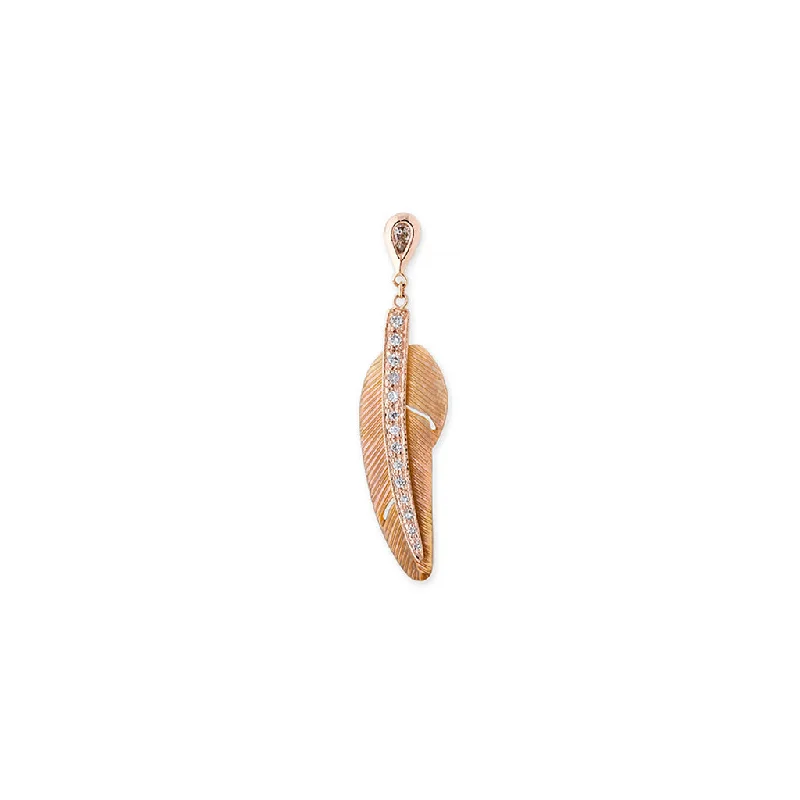 Women's holiday rings-TEARDROP DIAMOND + PAVE PEARL FEATHER DROP STUD EARRING