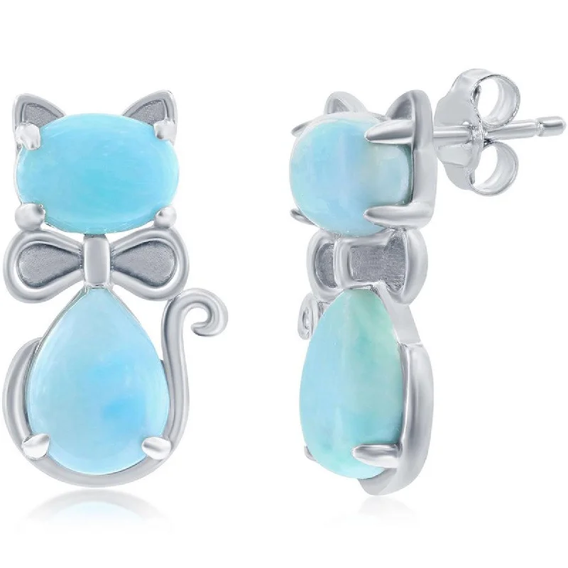 Women's religious earrings-Caribbean Treasures Women's Earrings - Larimar Cat Stud Post Back Closure | D-8204