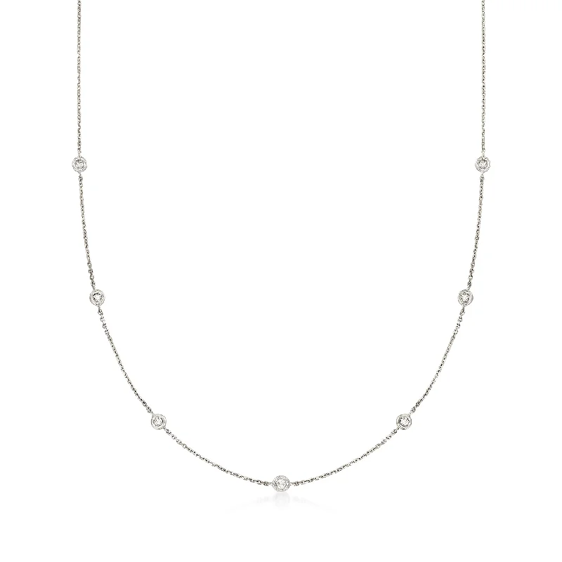 Women's silver-plated necklaces-Ross-Simons Diamond Station Necklace in 14kt White Gold