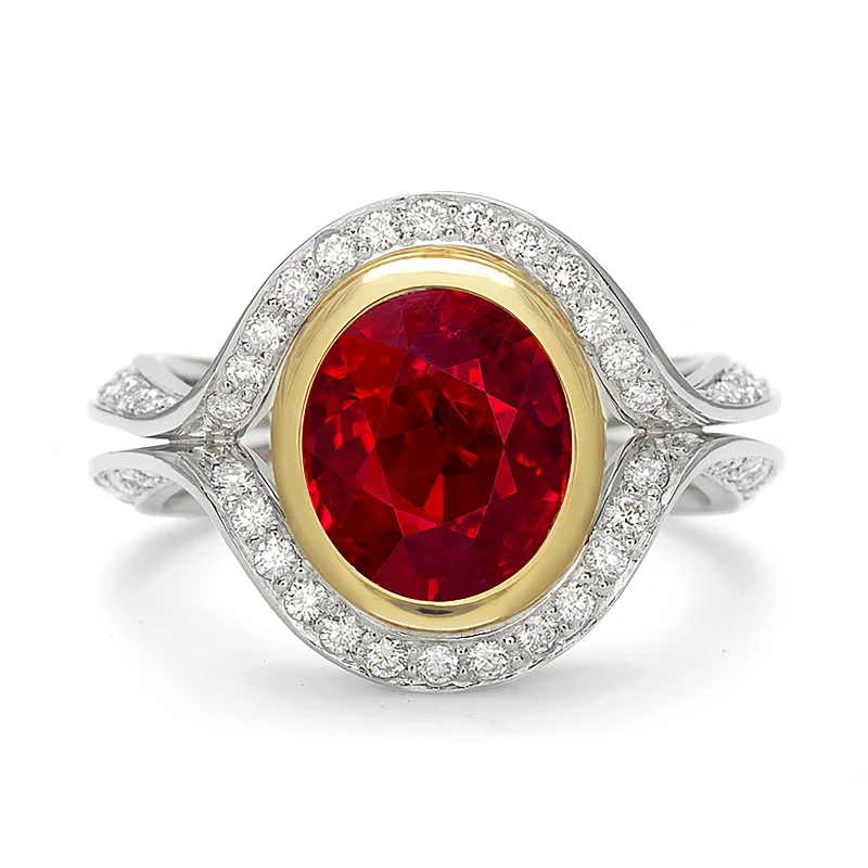 High-end women's rings-Duet Ruby and Diamond Two Tone Ring