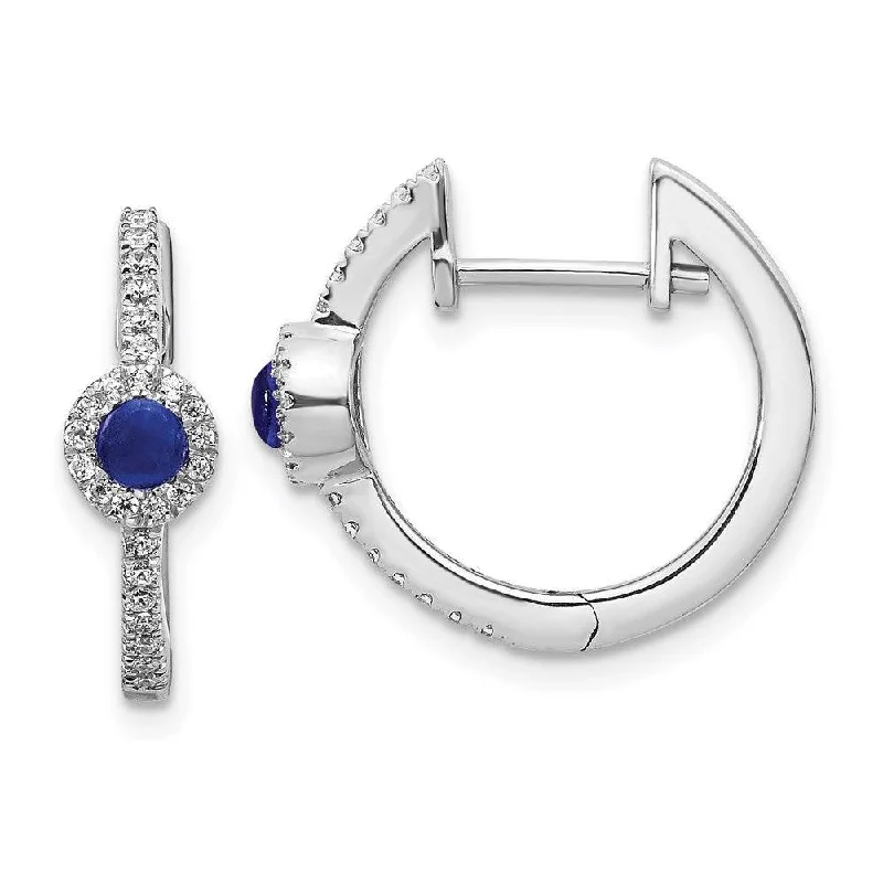 Women's hoop earrings-14k White Gold Diamond & Cabochon Sapphire Earrings