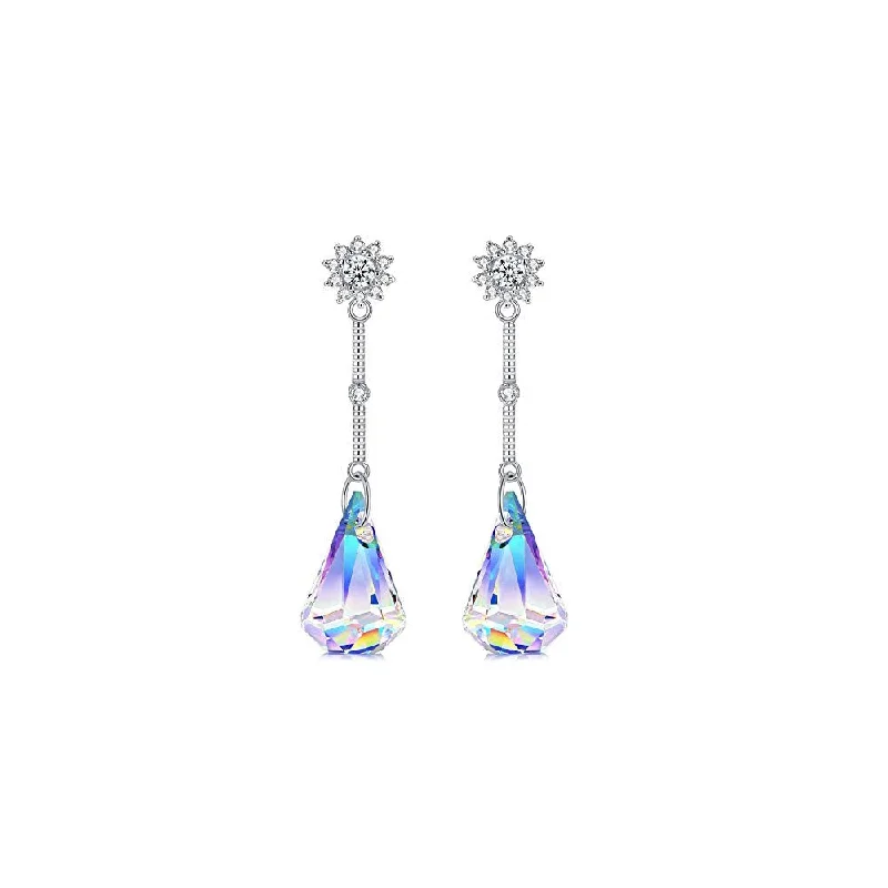 Women's luxury brand earrings-Aurora Borealis Swarovski Crystal Drop Earrings