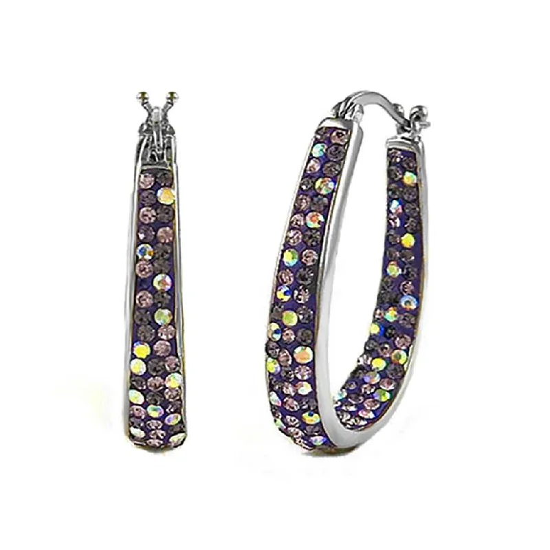 Women's dangle earrings-18kt White Gold Plated Graduated Tanzanite Crystal Hoop Earring