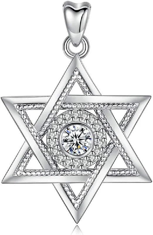 Women's gold-plated necklaces-Jewelry Trends Star of David Center CZ Jewish-Symbol Sterling Silver Pendant Necklace 18"