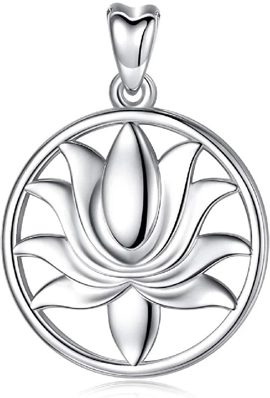 Women's evil eye necklaces-Jewelry Trends Lotus Flower Spiritual Sterling Silver Round Pendant Necklace 18"