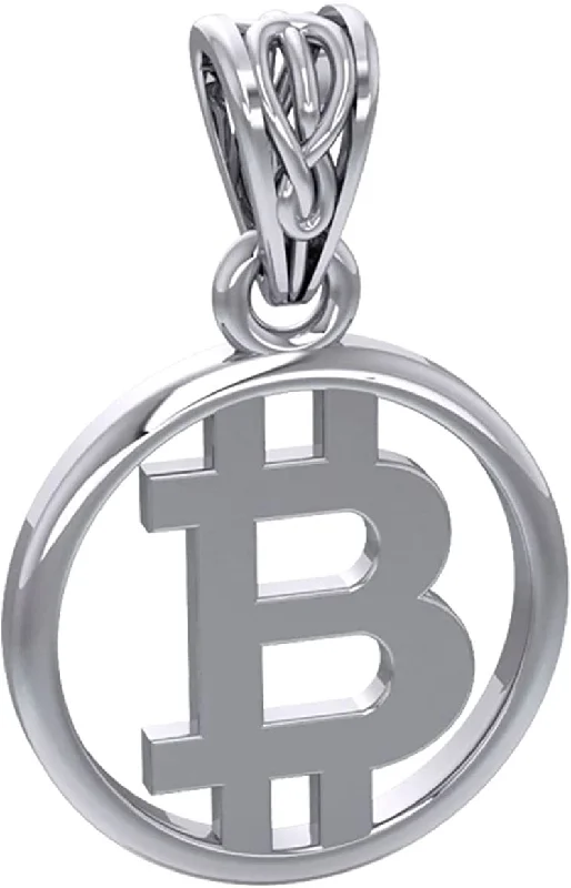 Women's couple necklaces-Jewelry Trends Crypto Sterling Silver Bitcoin Symbol Cryptocurrency Pendant Necklace 18"