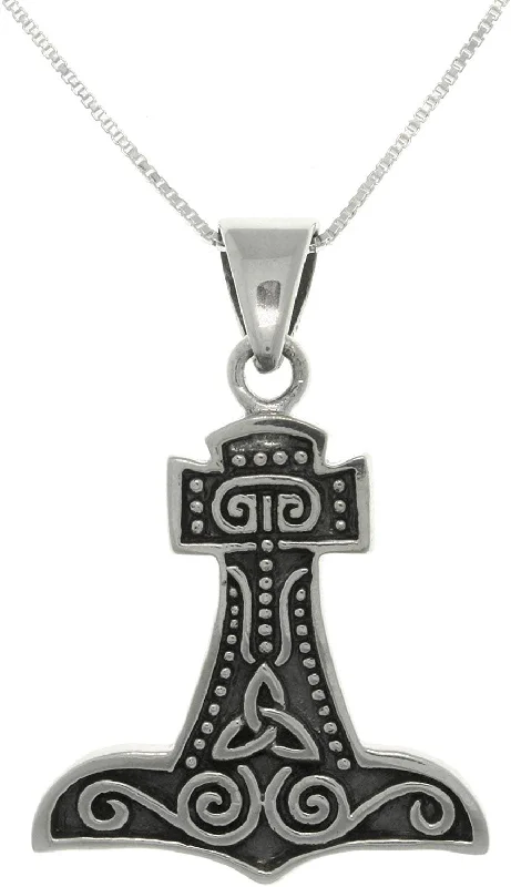 Minimalist women's necklaces-Jewelry Trends Thor's Hammer Celtic Norse Sterling Silver Pendant with 18 Inch Box Chain Necklace