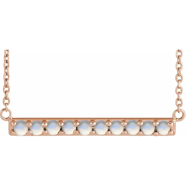 Women's spiritual necklaces-14K Rose Gold Bar Pendant with Cabochon Natural Moonstones , with 18" Necklace