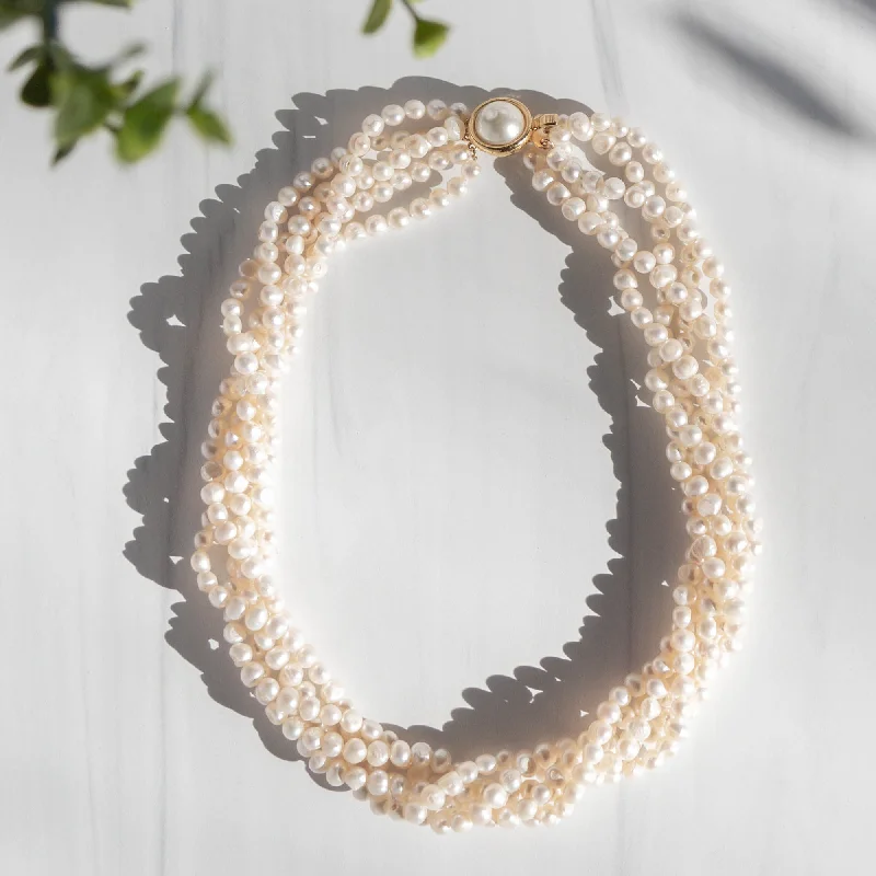 Women's family necklaces-Swirling Strands Freshwater Pearl Necklace