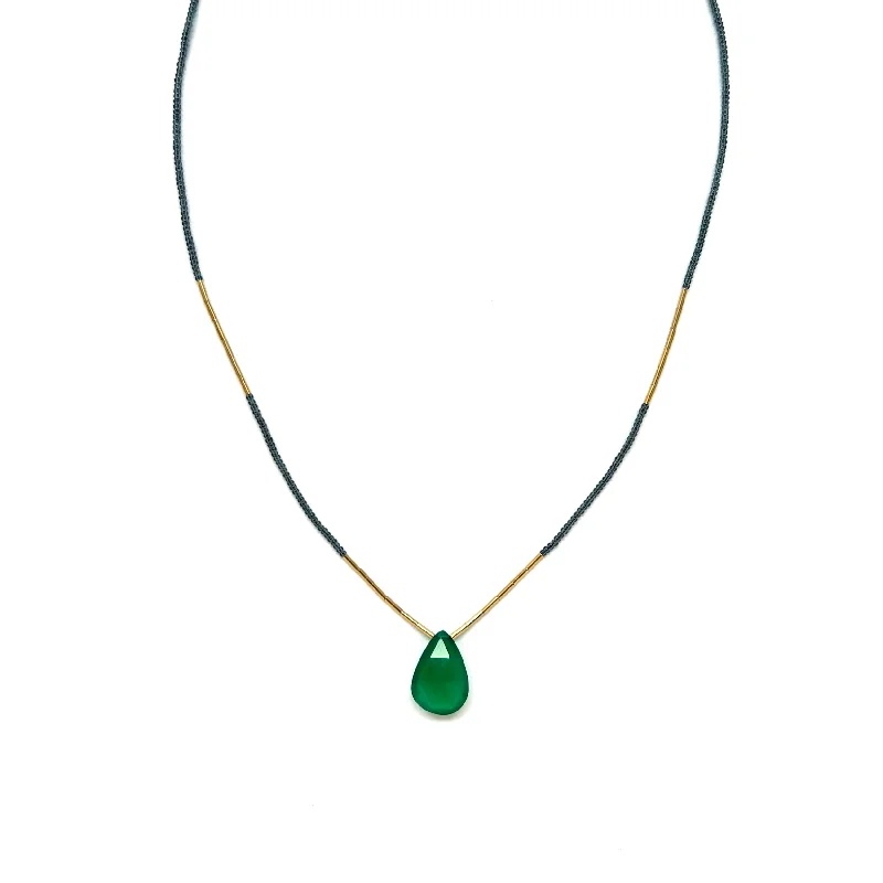 Luxury women's necklaces-NEW! Green Onyx Beaded Drop Necklace by Debbie Fisher