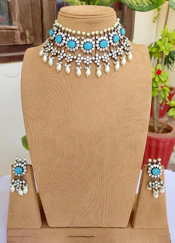 Women's alloy earrings-Pakistani Wedding Choker Bollywood Indian Bridal Statement Necklace Earrings Set