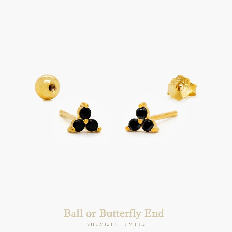 Women's personalized earrings-Tiny Black Clover Flower Stud, Unisex, Gold, Silver SHEMISLI SS245 Butterfly End, SS971 Screw Ball End (Type A)