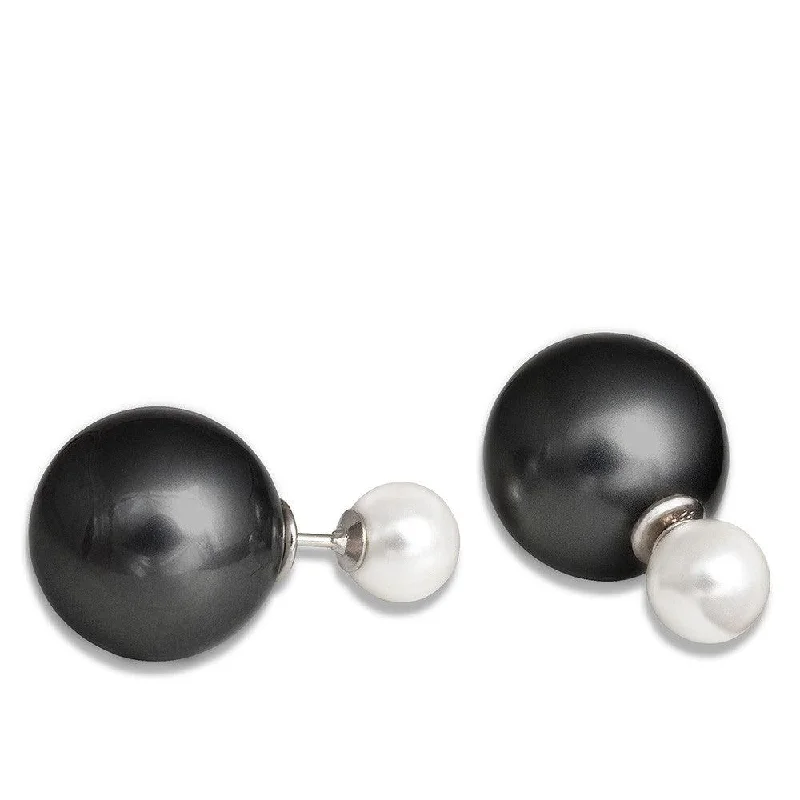 Women's holiday earrings-Sterling Silver Simulated Black Pearl Earrings